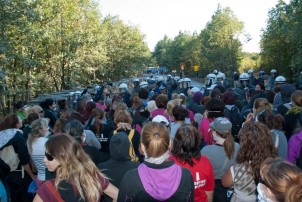 women in front of the police